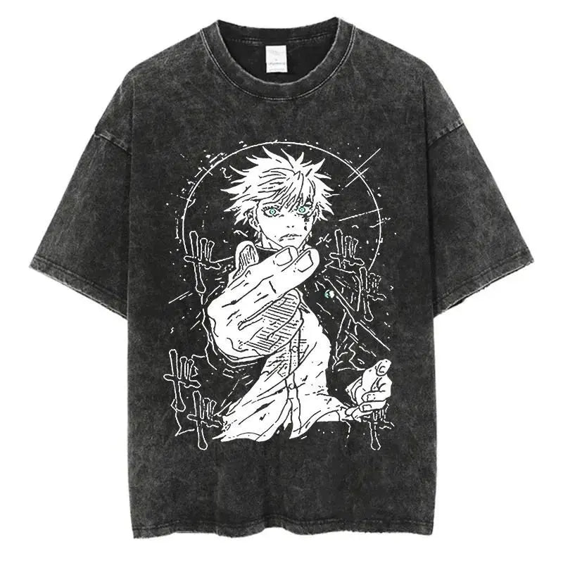 Vintage Washed Oversized Graphic Streetwear Tee with Illustrated Urban Art Design