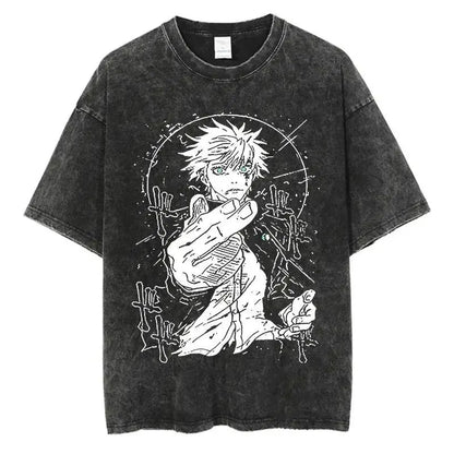 Vintage Washed Oversized Graphic Streetwear Tee with Illustrated Urban Art Design