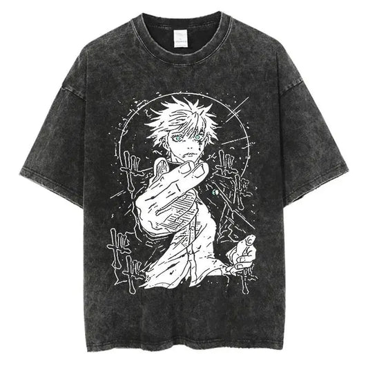 Vintage Washed Oversized Graphic Streetwear Tee with Illustrated Urban Art Design
