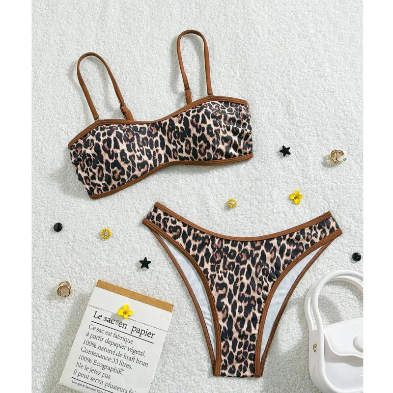 Vibrant Pink Floral Bandeau Bikini with High-Cut Silhouette