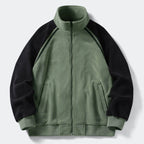 Men's Stand Collar Full Zip Fleece Jacket with Utility Pockets for Modern Streetwear Style
