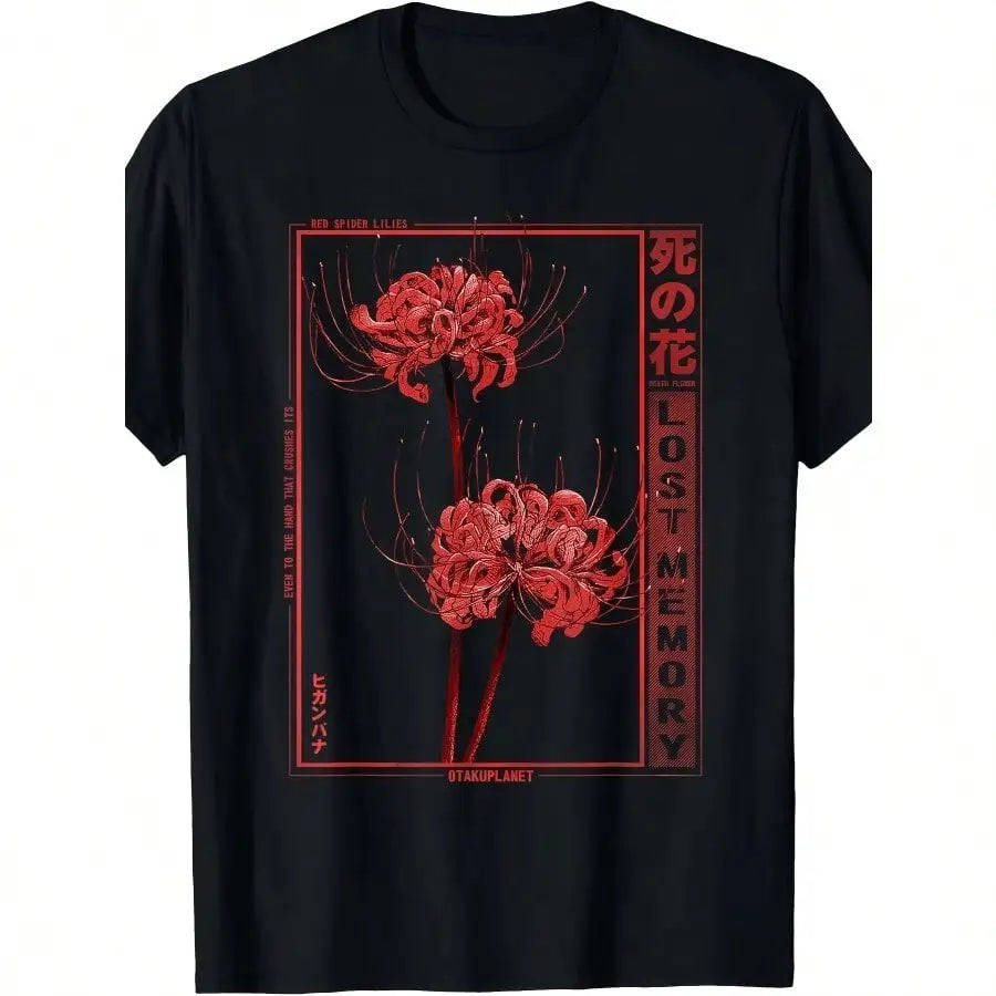 Dark Floral Japanese Streetwear Oversized Anime Goth Graphic T-Shirt