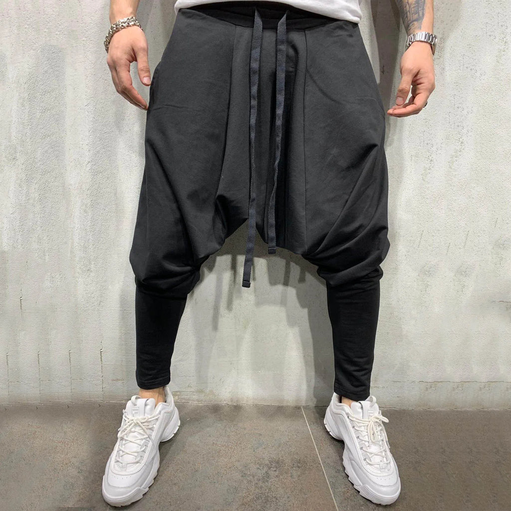 Men's Relaxed Harem Cargo Pants with Cropped Fit and Streetwear Utility Style