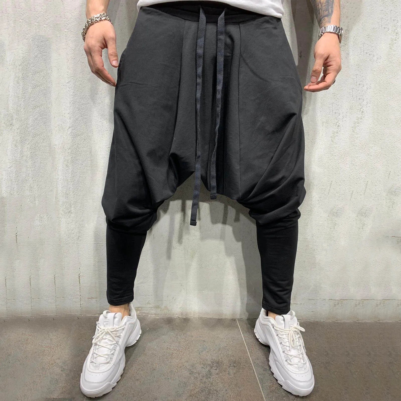 Men's Relaxed Harem Cargo Pants with Cropped Fit and Streetwear Utility Style