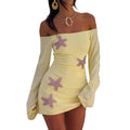 Off Shoulder Knit Mini Dress with Decorative Appliqué Y2K Inspired Style