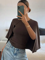 Women's Relaxed Batwing Sleeve Crew Neck Cotton Knit Poncho Style Casual Pullover Sweater
