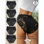 5-Piece Women’s High-Waisted Lace Briefs Set with Floral Detailing, Delicate Trim and Classic Full-Coverage Silhouette
