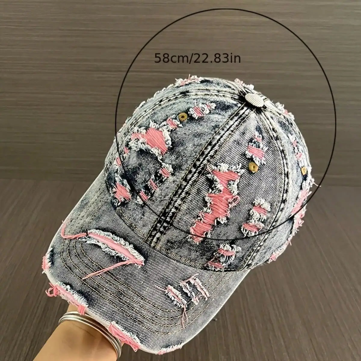 Vintage Distressed Washed Denim Style Baseball Cap with Ripped Detail for Casual Streetwear Fashion