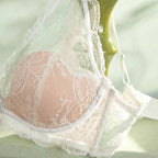 Elegant Deep Plunge Wireless Bra with White Floral Lace Overlay