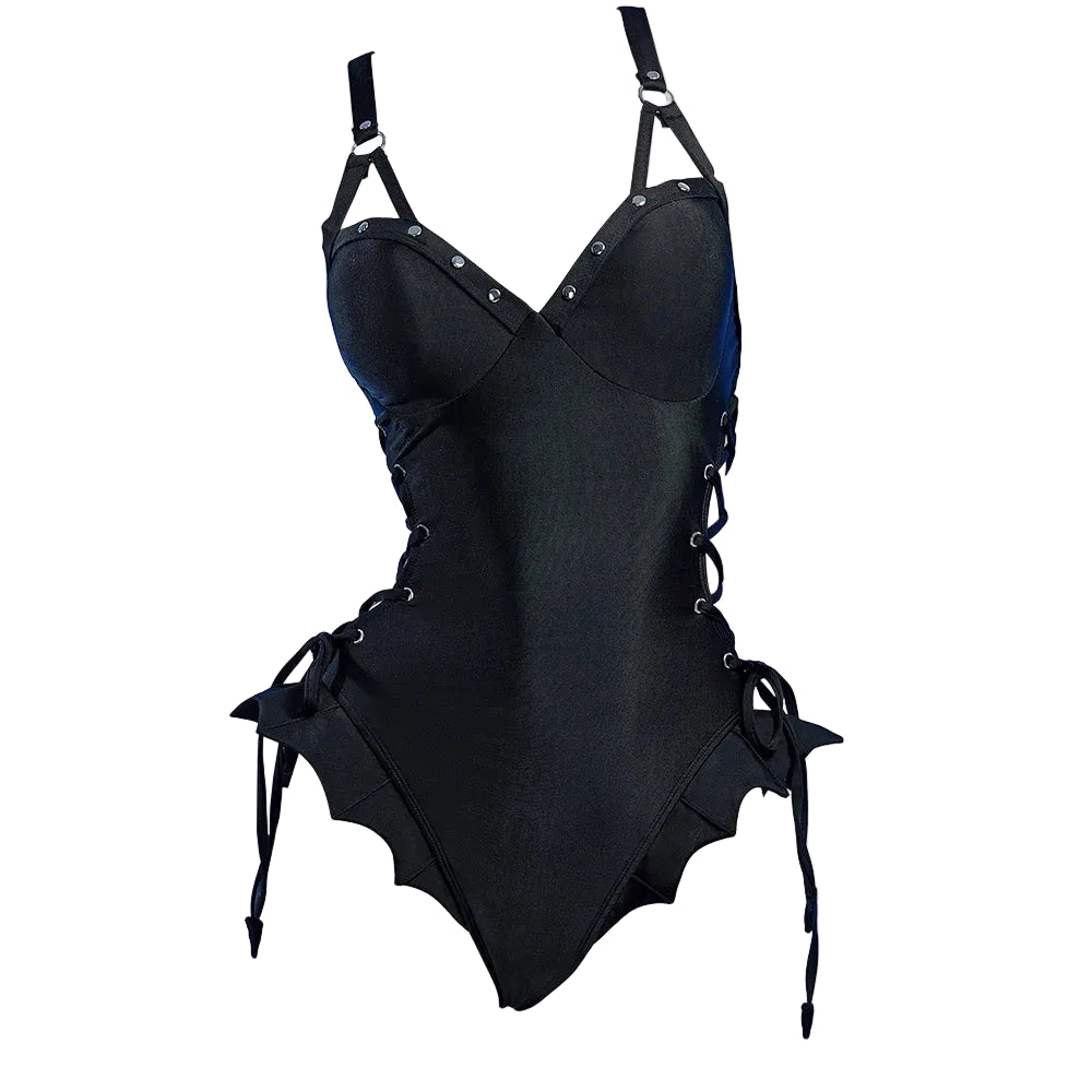 Women's Cross Lace-Up One-Piece Swimsuit with Cutout Design and Decorative Neck Accessory