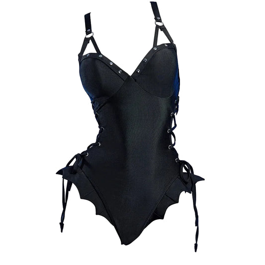 Women's Cross Lace-Up One-Piece Swimsuit with Cutout Design and Decorative Neck Accessory