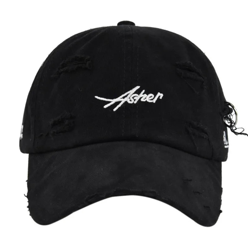 Vintage Distressed Embroidered Baseball Cap Adjustable Curved Brim Casual Streetwear Hat