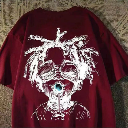 Retro Graphic Streetwear Cotton Blend T-Shirt With Playful Artwork Style