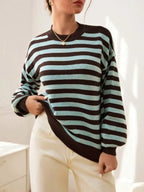 Women's Mock Neck Drop Shoulder Knit Sweater with Relaxed Oversized Silhouette
