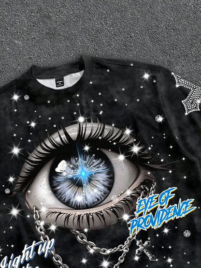 Graphic Eye Crop Tee with Cosmic Artwork and Boxy Streetwear Silhouette