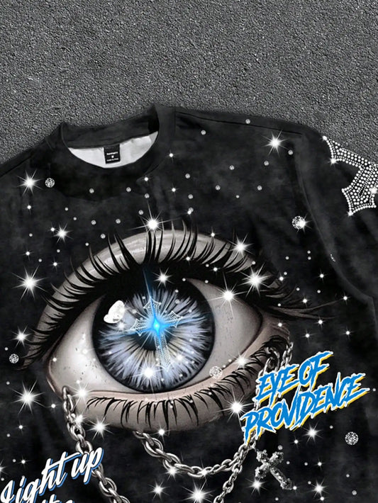 Graphic Eye Crop Tee with Cosmic Artwork and Boxy Streetwear Silhouette