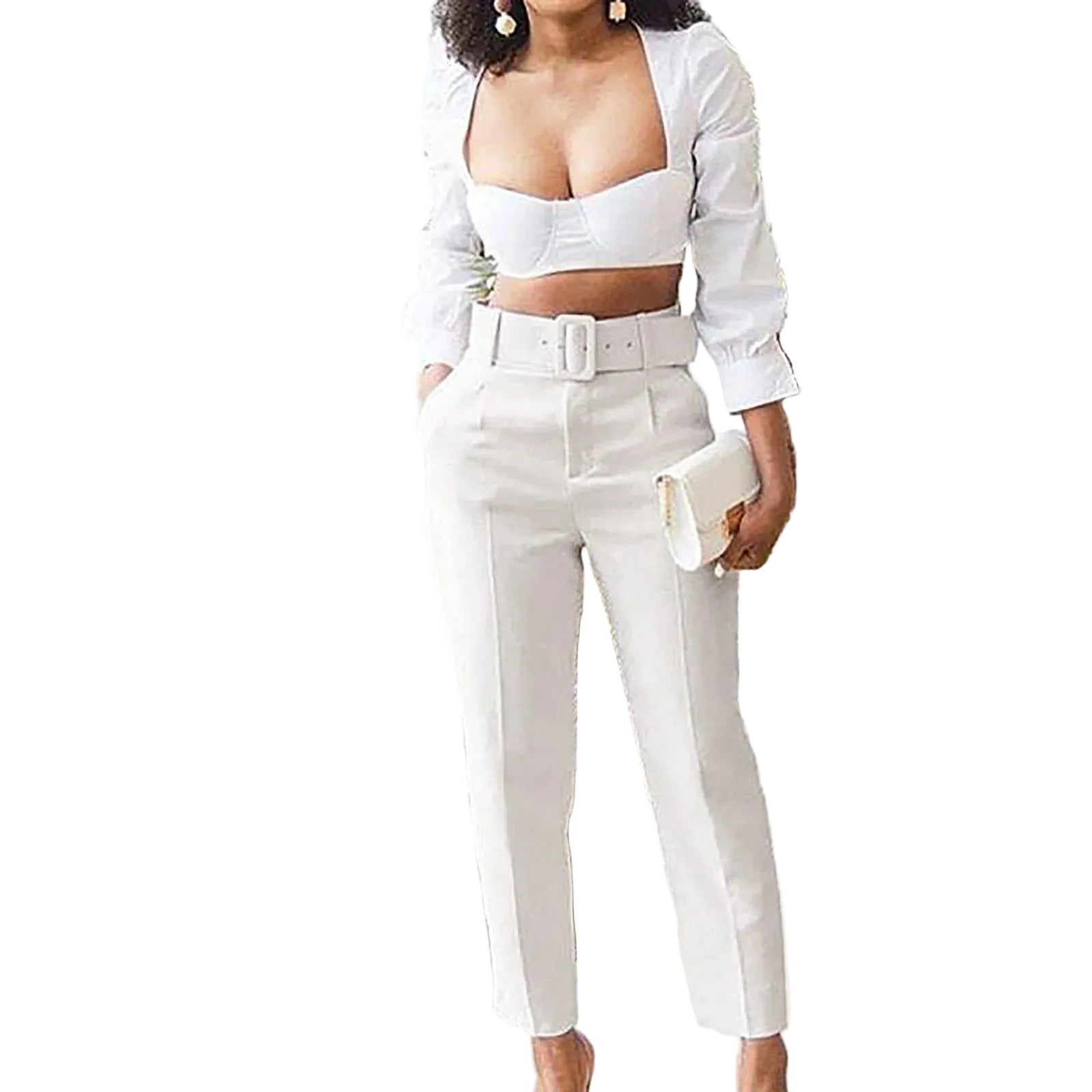 Women's High Waist Tailored Slim Fit Casual Trousers with Straight Leg Design