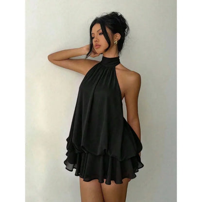 Minimalist Halter Mini Dress with Modern Alternative Streetwear Appeal