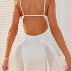 Romantic Pure White Sheer Babydoll with Lace Bodice and Bow-Accented Side Slits