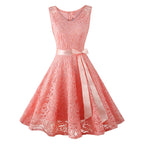 Elegant Floral Lace Overlay Sleeveless Alternative Occasion Midi Dress