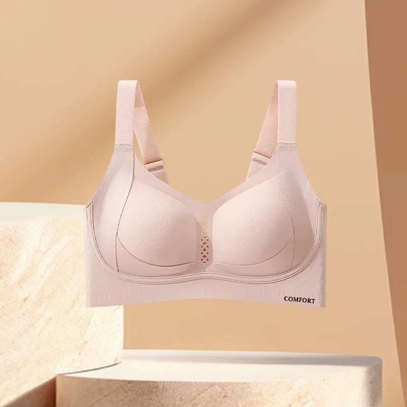 Seamless Wire-Free Plunge Bra with Side-Smoothing Support and Textured Cups