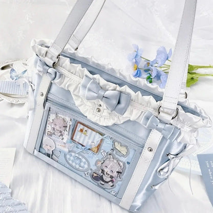 Display Window Tote Bag with Ribbon Accents Large Capacity Shoulder Carry Design