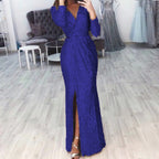 Textured Long Sleeve Maxi Dress With Sculpted Fit And Slit