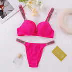 Sleek Minimalist Contour Underwire Bra and Thong Set with Crystal-Embellished Straps