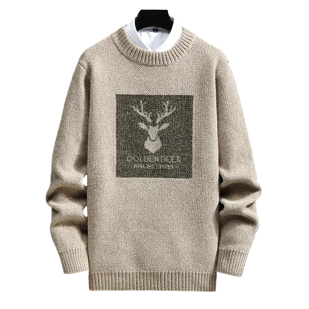 Men's Relaxed Fit Graphic Patch Crew Neck Knit Pullover Streetwear Sweater
