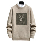 Men's Relaxed Fit Graphic Patch Crew Neck Knit Pullover Streetwear Sweater