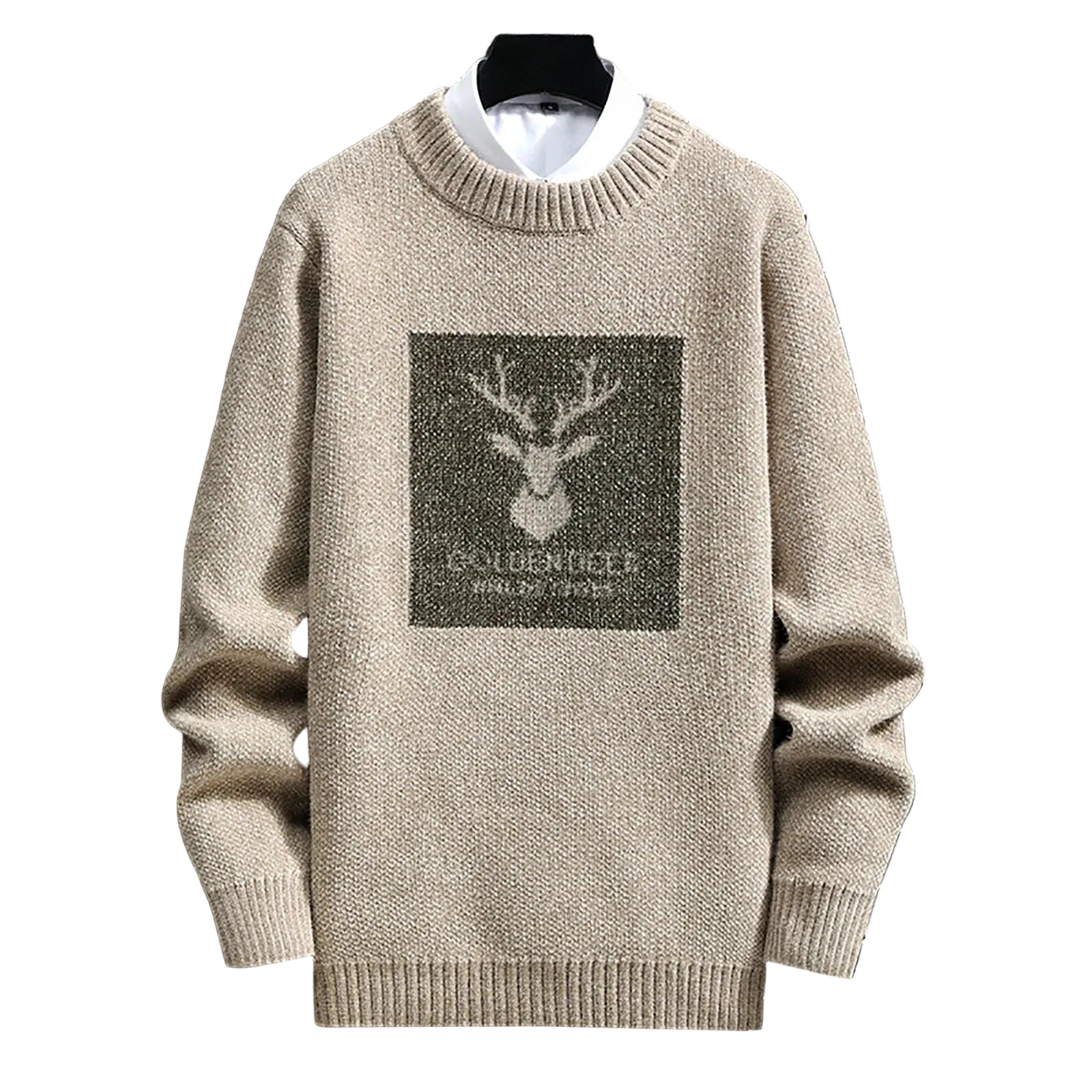 Men's Relaxed Fit Graphic Patch Crew Neck Knit Pullover Streetwear Sweater
