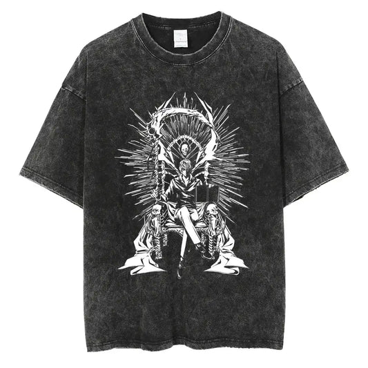 Dark Anime Sacred Figure Graphic T-Shirt with Gothic Manga Streetwear Aesthetic