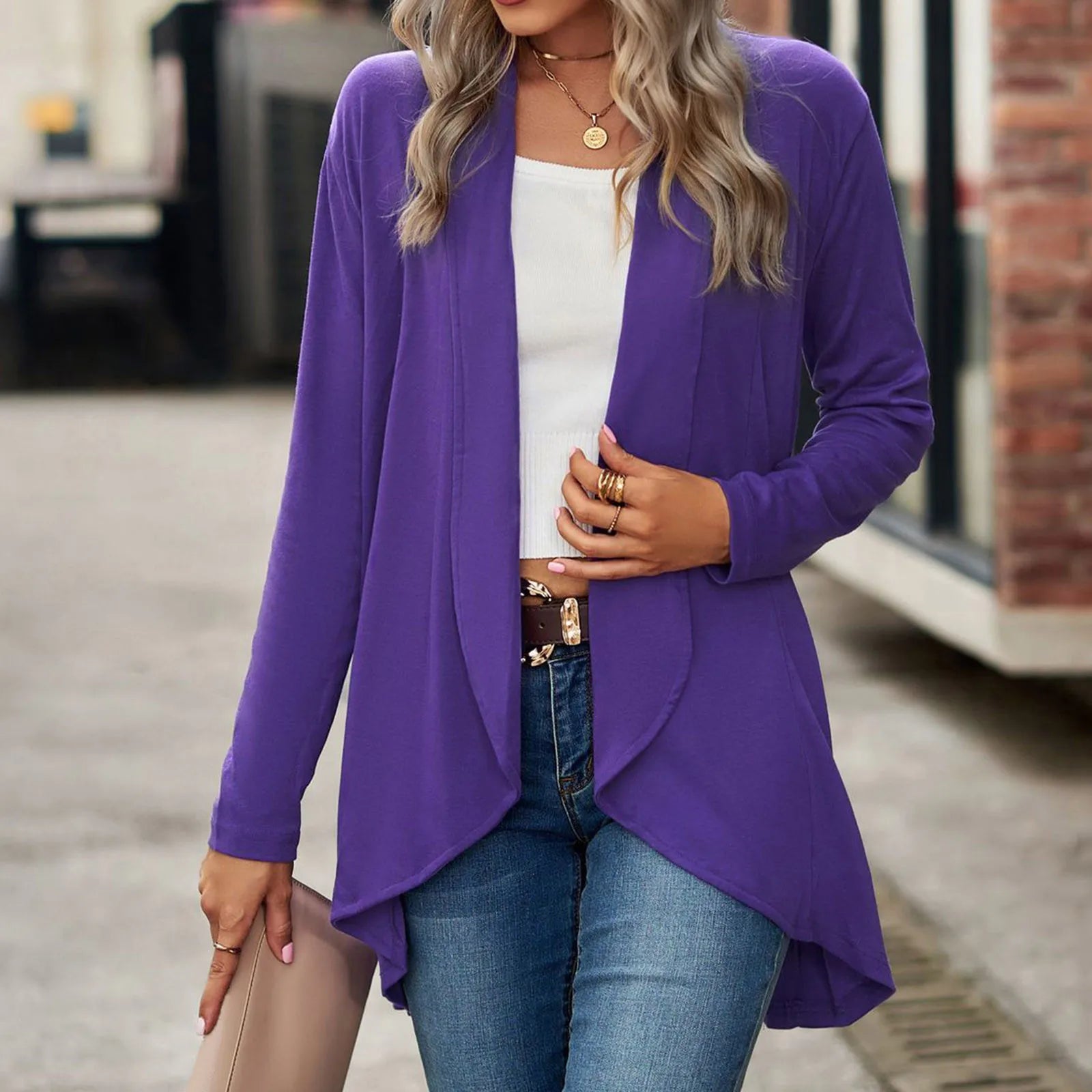 Women's Lightweight Open Front Long Cardigan with Pockets and Relaxed Fit
