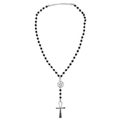 Beaded Cross Pendant Necklace for Gothic Grunge Alternative Fashion Looks