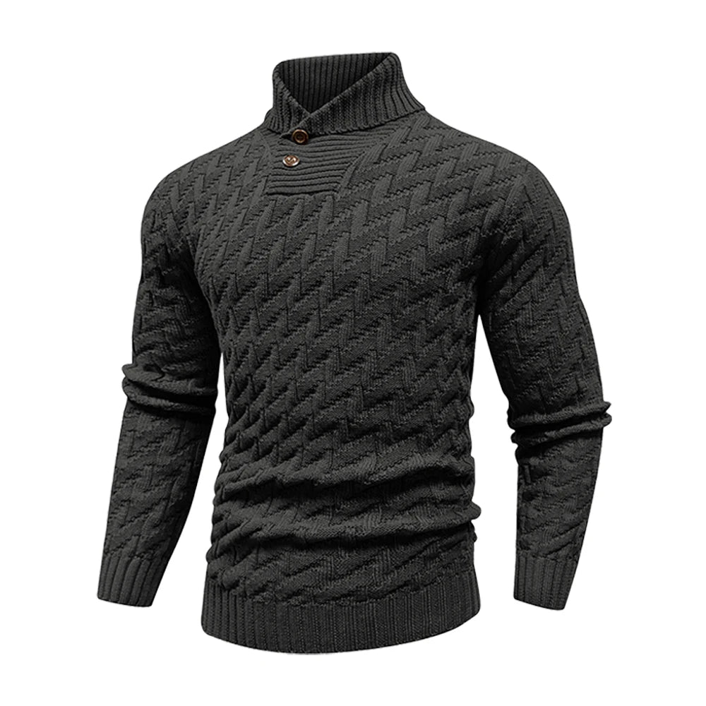 Men's Textured High Neck Contemporary Knit Sweater Relaxed Fit Pullover