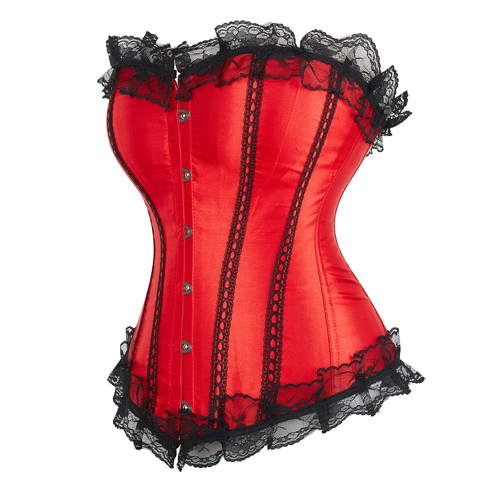 Lace Trim Overbust Corset with Structured Boning and Vintage-Inspired Styling