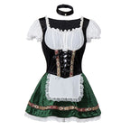Festive Bavarian-Inspired Corset Dress with Ruffled Trim and Lace-Up Bodice