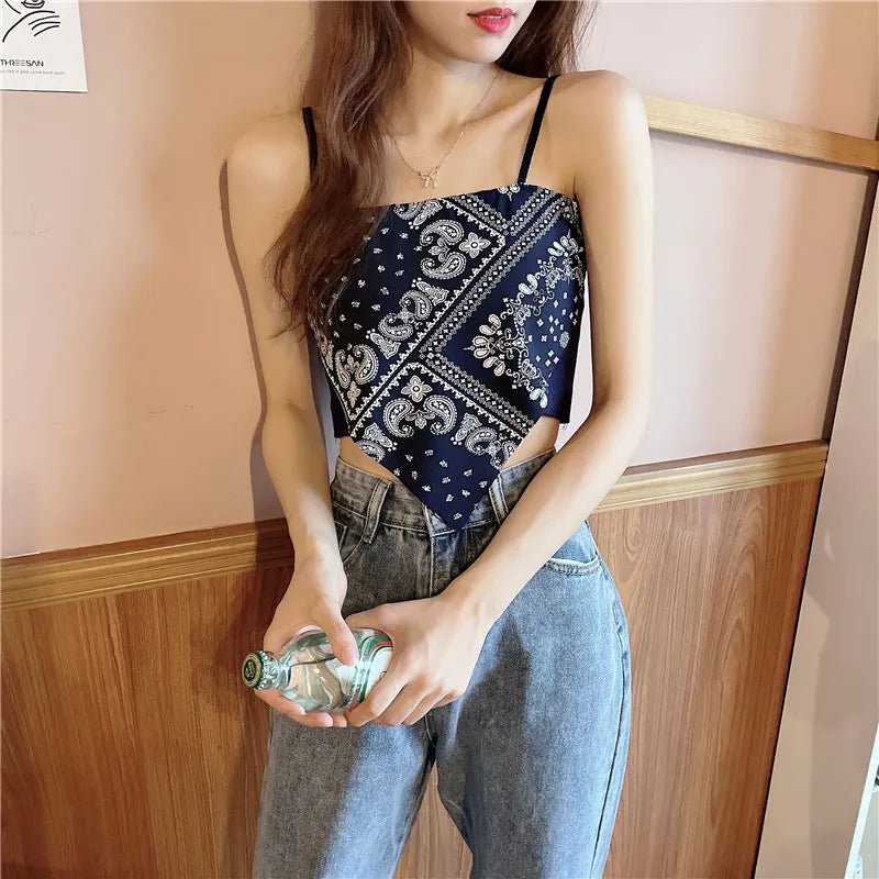 Floral Corset Crop Top with Slim Fit Irregular Hem Contemporary Streetwear Camisole Style