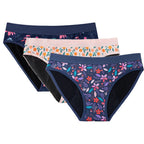Three-Piece Floral Print Menstrual Brief Set with Contrast Waistbands