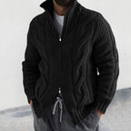Men's Textured Zip Front Knit Cardigan with Relaxed Casual Hooded Design