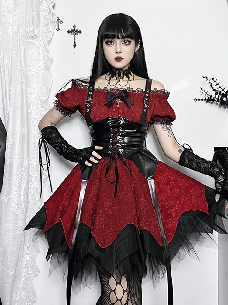 Layered Gothic Corset Dress with Dramatic Alternative Fashion Details