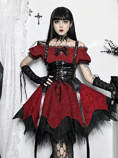Layered Gothic Corset Dress with Dramatic Alternative Fashion Details