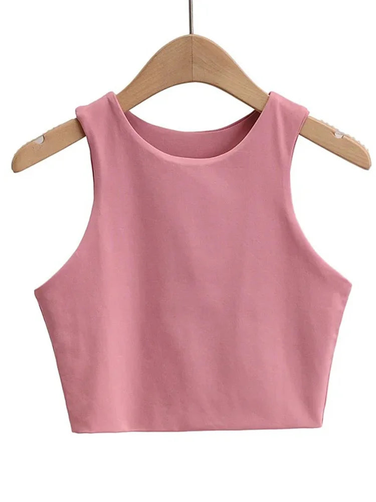 Classic Crew Neck Crop Tank Top with Minimalist Sleeveless Everyday Streetwear Style