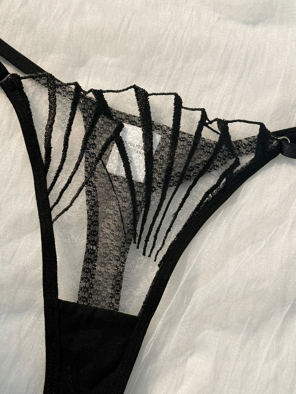 Bold Architectural Black Mesh and Embroidered Line Lingerie Set
