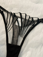 Bold Architectural Black Mesh and Embroidered Line Lingerie Set