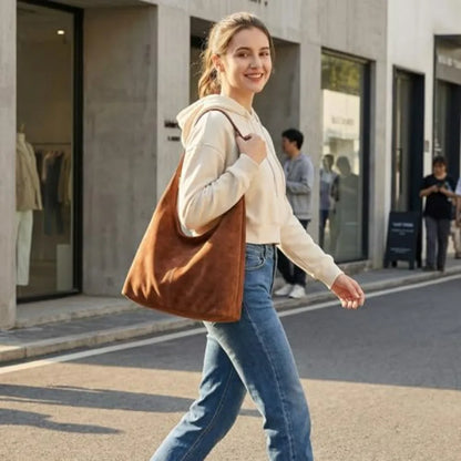 Soft Suede Style Crescent Hobo Bag with Relaxed Shoulder Carry Design