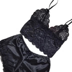 Women's Lace-Trim Silk-Look Crop Top and Shorts Pajama Set, Sleeveless Two-Piece Loungewear with Feminine Nightwear Styling