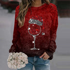 Women's Festive Graphic Crew Neck Thick Knit Pullover Sweater With Relaxed Fit
