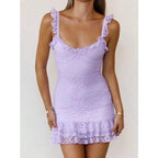 Ruffle Hem Strap Mini Dress with Fitted Silhouette and Feminine Details