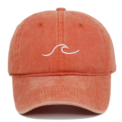 Vintage Washed Curved Brim Baseball Cap with Minimal Wave Embroidery for Casual Streetwear Style